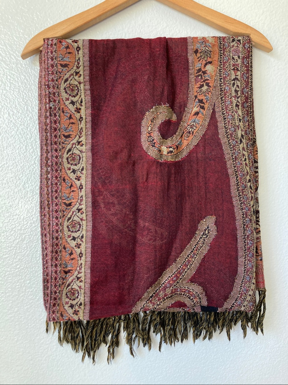 Novica Wool paisley floral fall autumn Colors fringed scarf wrap Whimsigoth boho - Picture 5 of 10